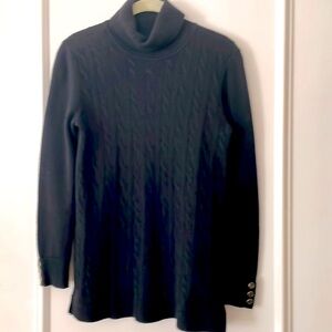 Talbots Petites black wool cable knit turtleneck